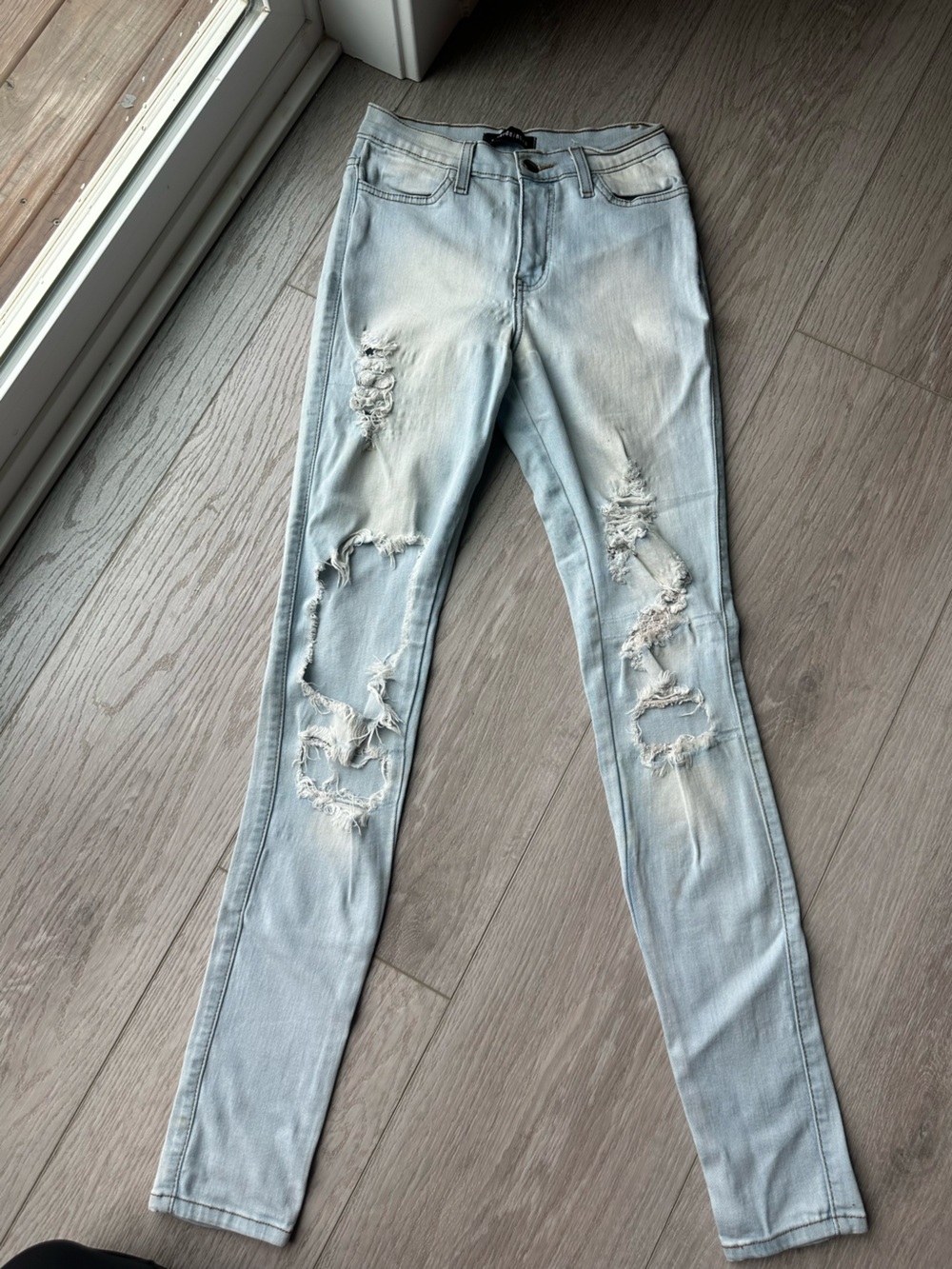 Fashion Nova Light Blue Ripped Skinny Jeans